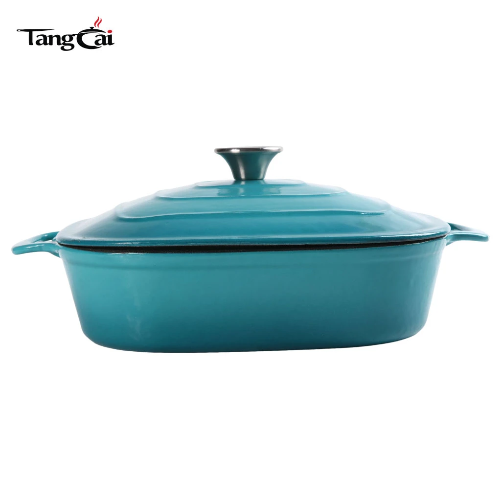 Fabricante de utensilios de cocina OEM, holand&eacute;s de hierro fundido esmaltado de forma cuadrada personalizado Horno con tapa para hornear, estofar, guisar y asar