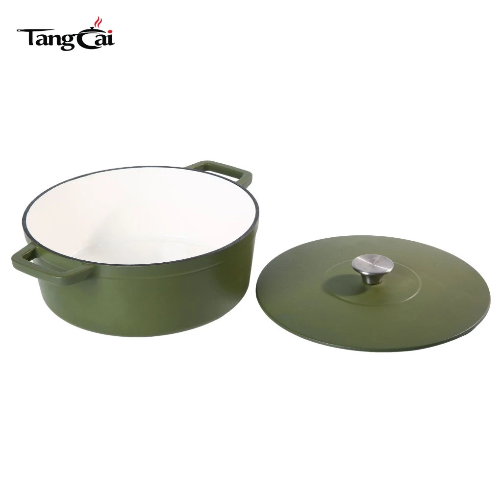 Holand&eacute;s de hierro fundido esmaltado de color verde oscuro mate de 6,5 cuartos personalizado Horno con tapa plana