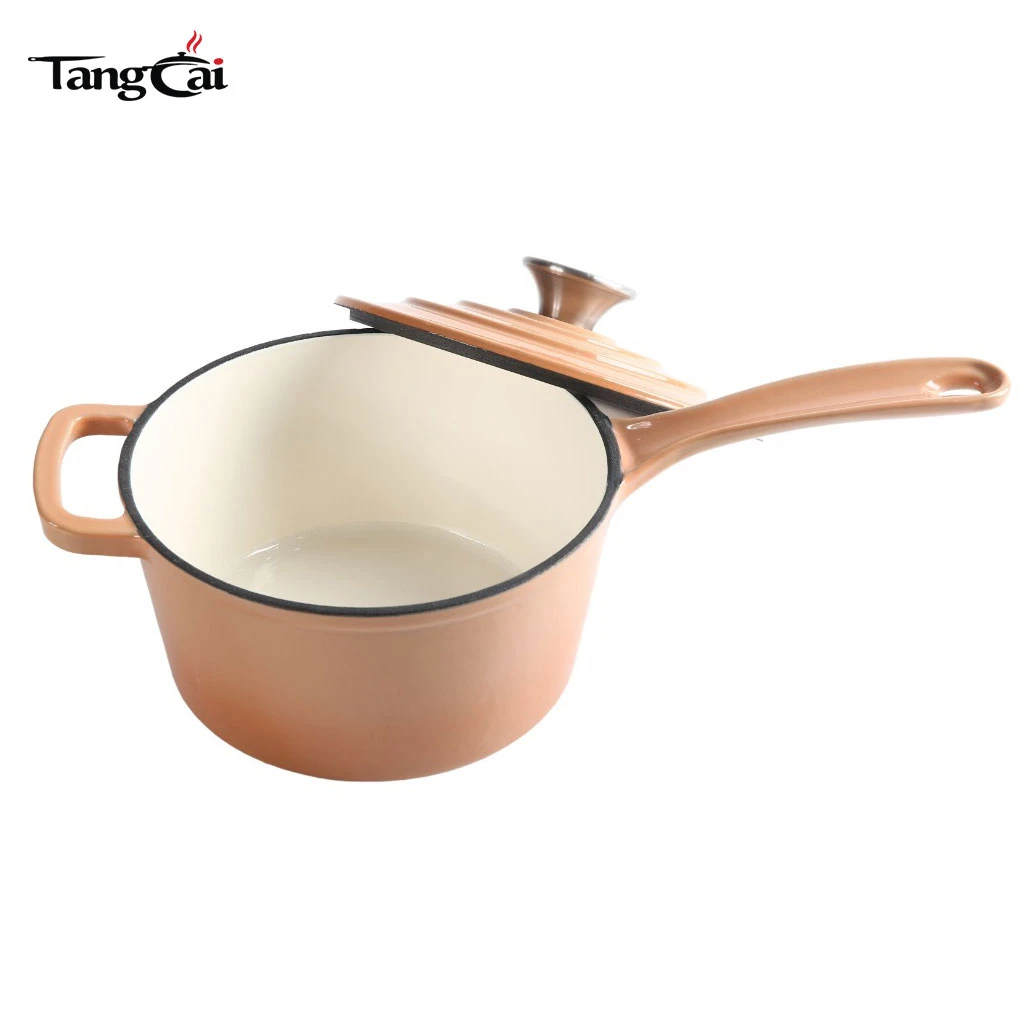 Cacerola de hierro fundido esmaltado de 3,5 cuartos con tapa Mini sart&eacute;n profunda Sart&eacute;n con mango largo
