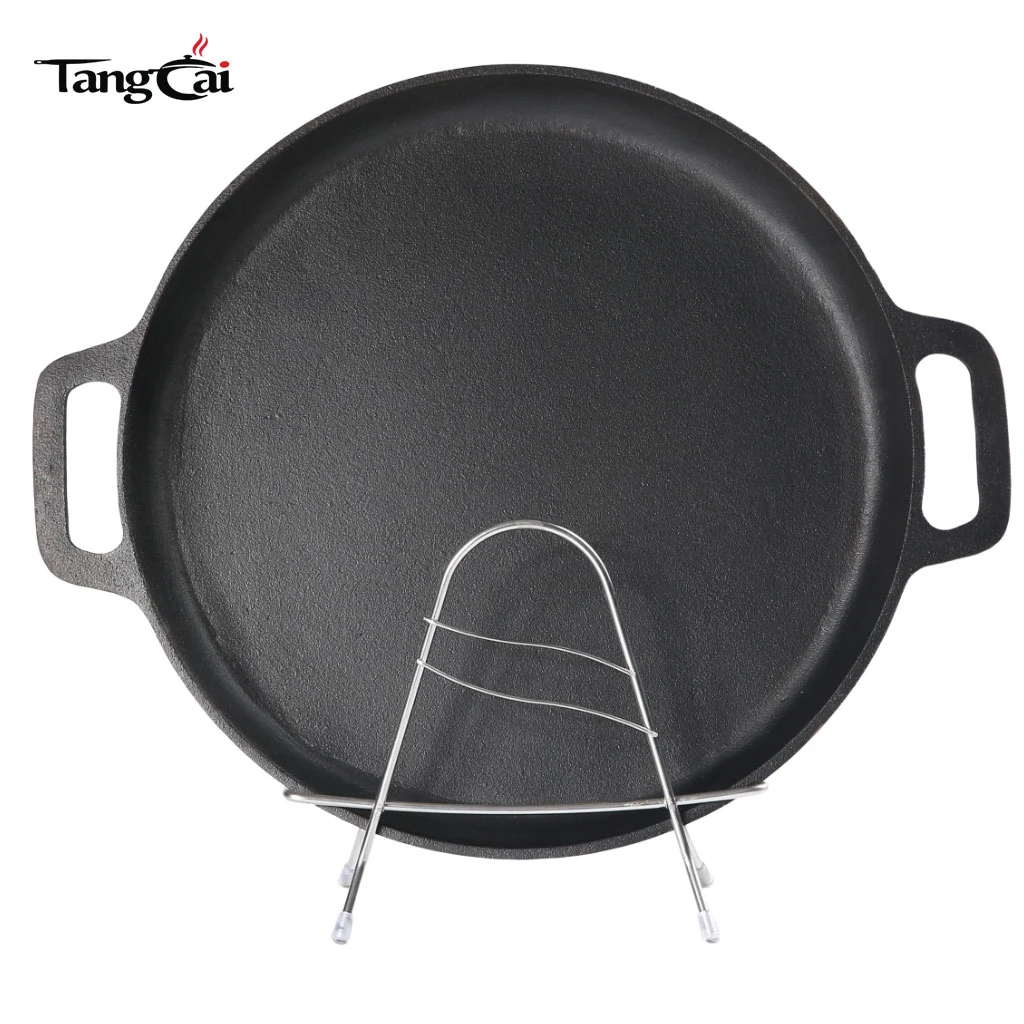Sart&eacute;n para pizza de hierro fundido presazonado de 12", 14" y 16" al por mayor, bandeja para plancha redonda antiadherente