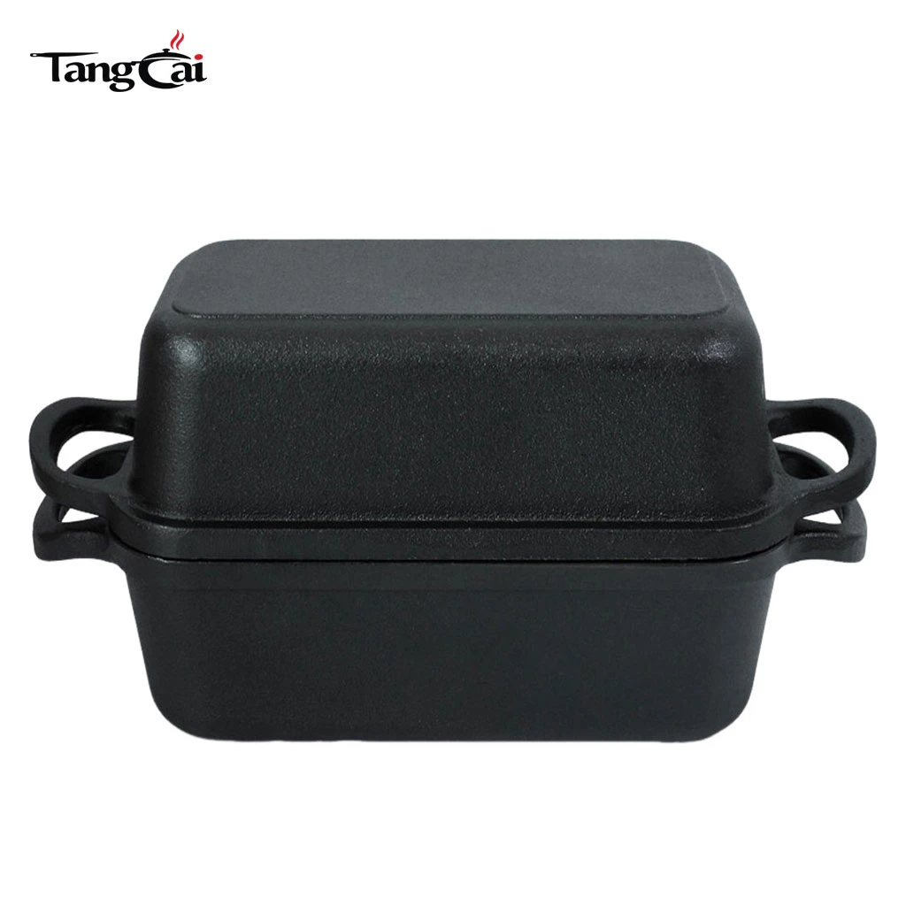 Molde para pan rectangular de hierro fundido 2 en 1 con tapa, olla combinada multiuso para hornear pan de 9x5 pulgadas