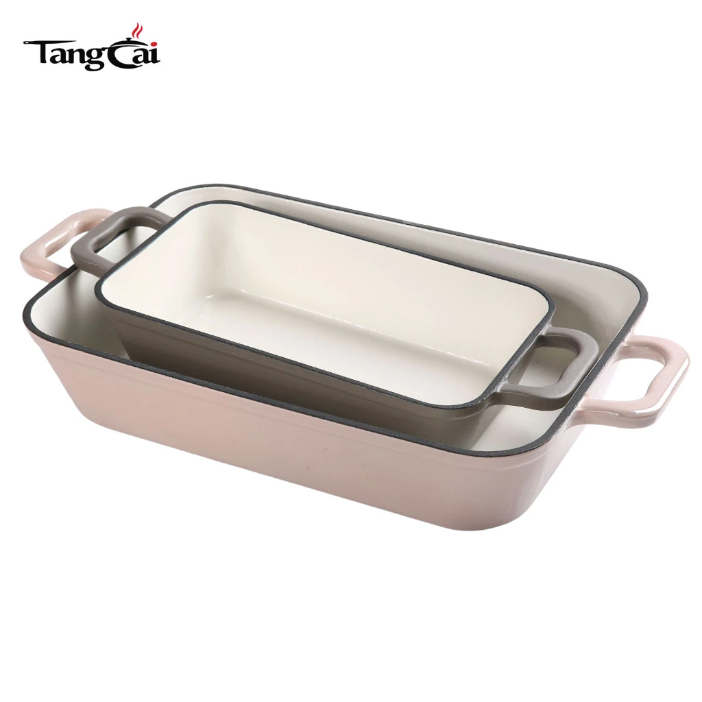Sart&eacute;n para asar profunda rectangular esmaltada de hierro fundido - Bandeja para hornear resistente antiadherente Bandeja para lasa&ntilde;a duradera