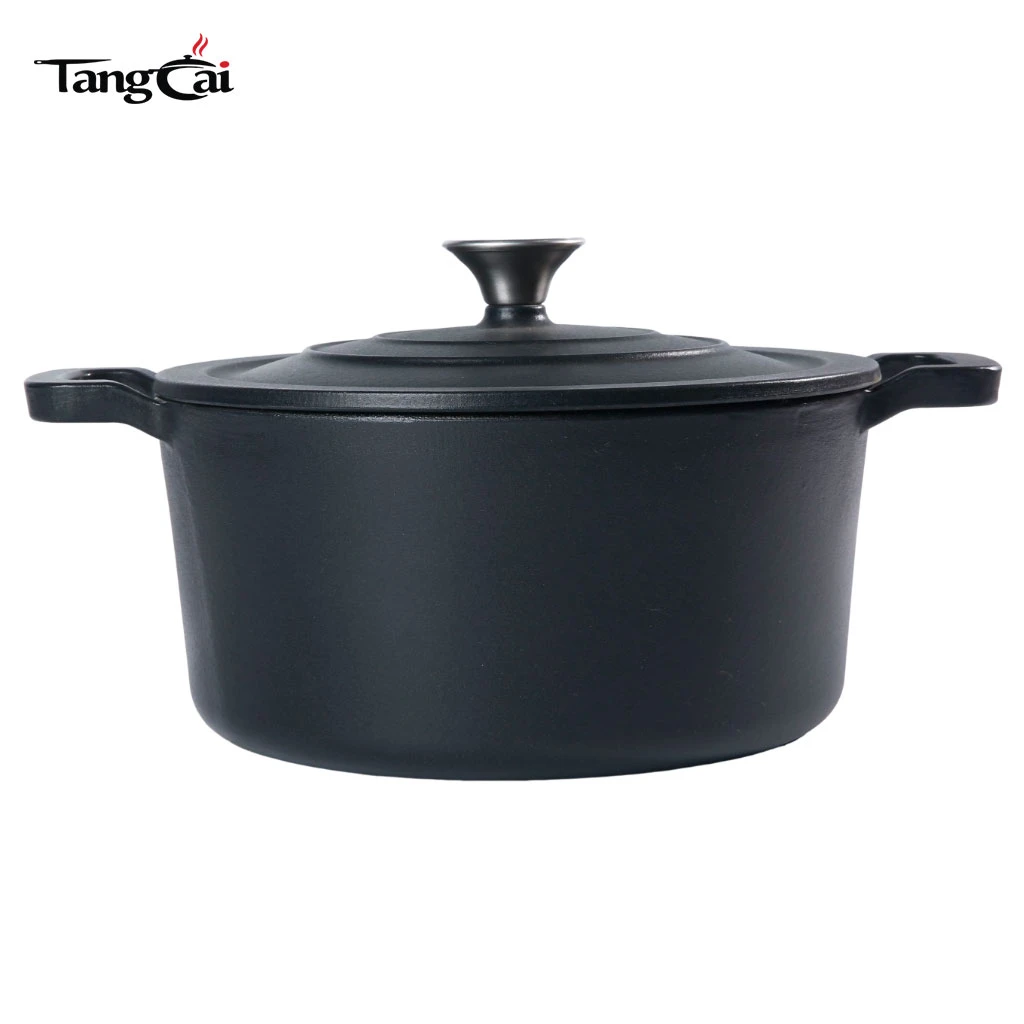 Hierro fundido esmaltado de 7 cuartos Olla para horno holand&eacute;s, negro mate, cacerola resistente para cocinar, estofar y hornear a fuego lento
