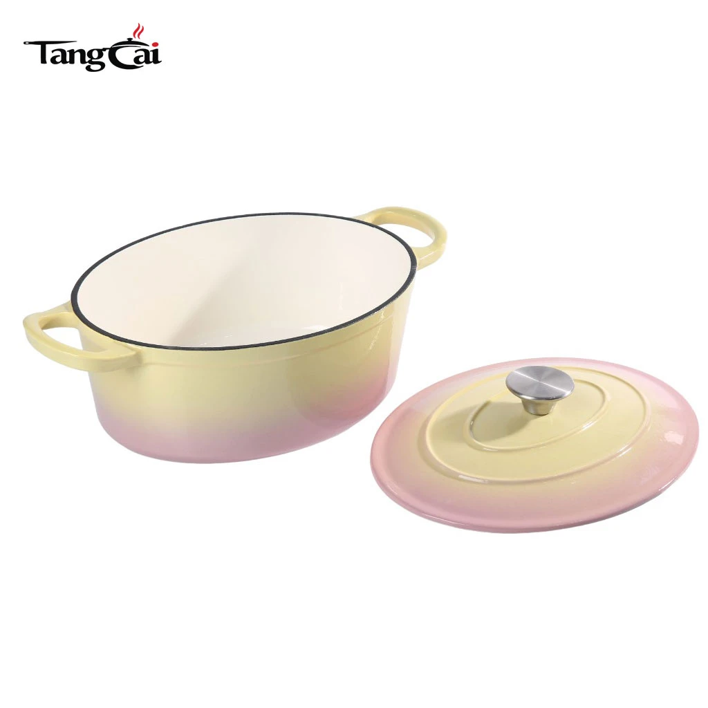Utensilios de cocina todo en uno Olla holandesa ovalada de hierro fundido esmaltado de 6,5 cuartos - Olla sopera grande ovalada con tapa para cocina dom&eacute;stica y catering