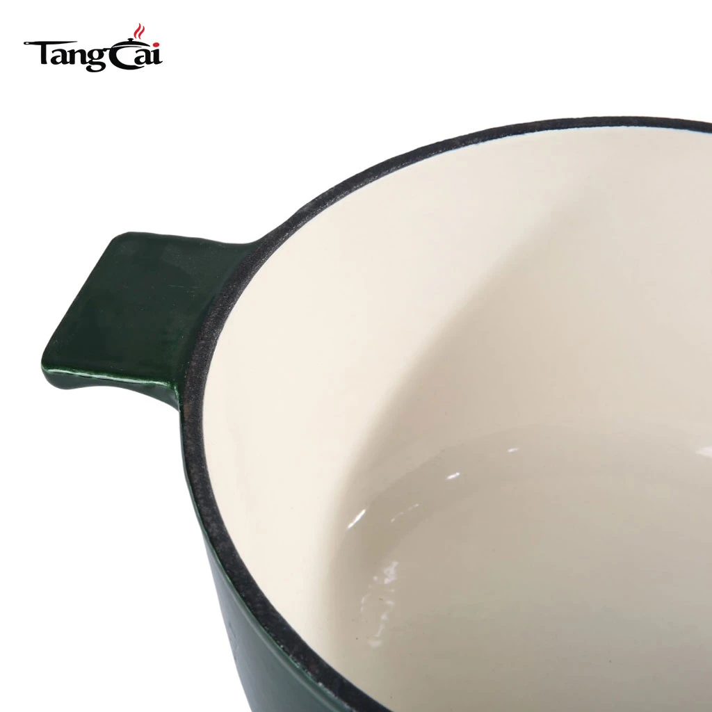 Verde oscuro Olla combinada de hierro fundido esmaltado, horno holand&eacute;s de doble uso con tapa reversible