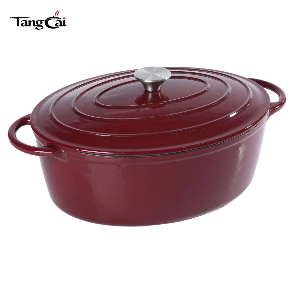 Horno holand&eacute;s grande ovalado de hierro fundido esmaltado de 7 cuartos, cacerola de tama&ntilde;o familiar con asas curvas, utensilios de cocina multiusos aptos para estufas