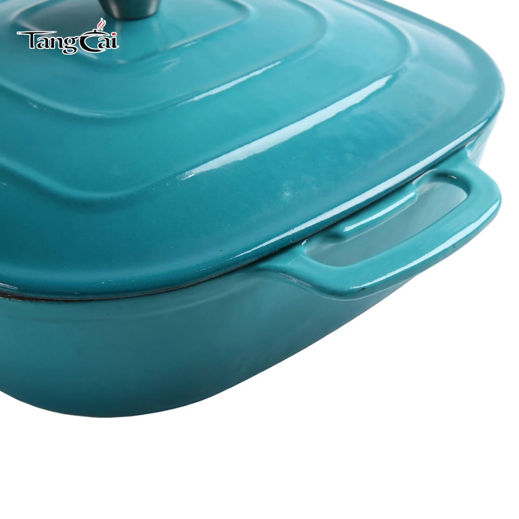 Fabricante de utensilios de cocina OEM, holand&eacute;s de hierro fundido esmaltado de forma cuadrada personalizado Horno con tapa para hornear, estofar, guisar y asar