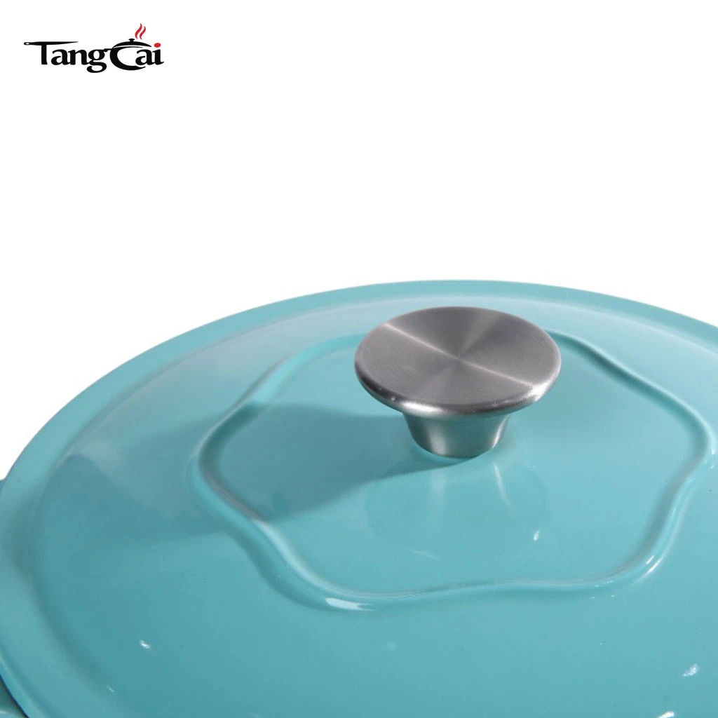 Redonda cl&aacute;sica de 5 cuartos Horno holand&eacute;s de hierro fundido esmaltado: cazuela azul Tiffany para sopa para hornear pan de masa fermentada
