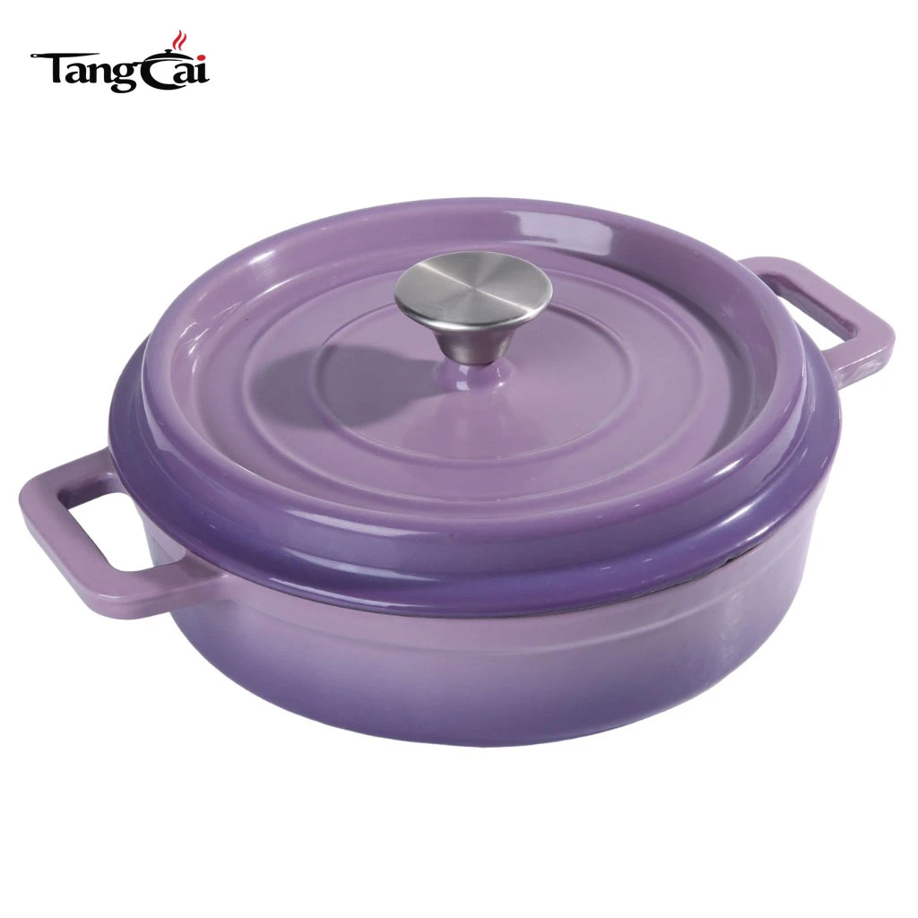 Mini fabricante holand&eacute;s de hierro fundido esmaltado poco profundo de color p&uacute;rpura de 3,5 cuartos Horno, cacerola individual peque&ntilde;a, utensilios de cocina para mariscos de una porci&oacute;n