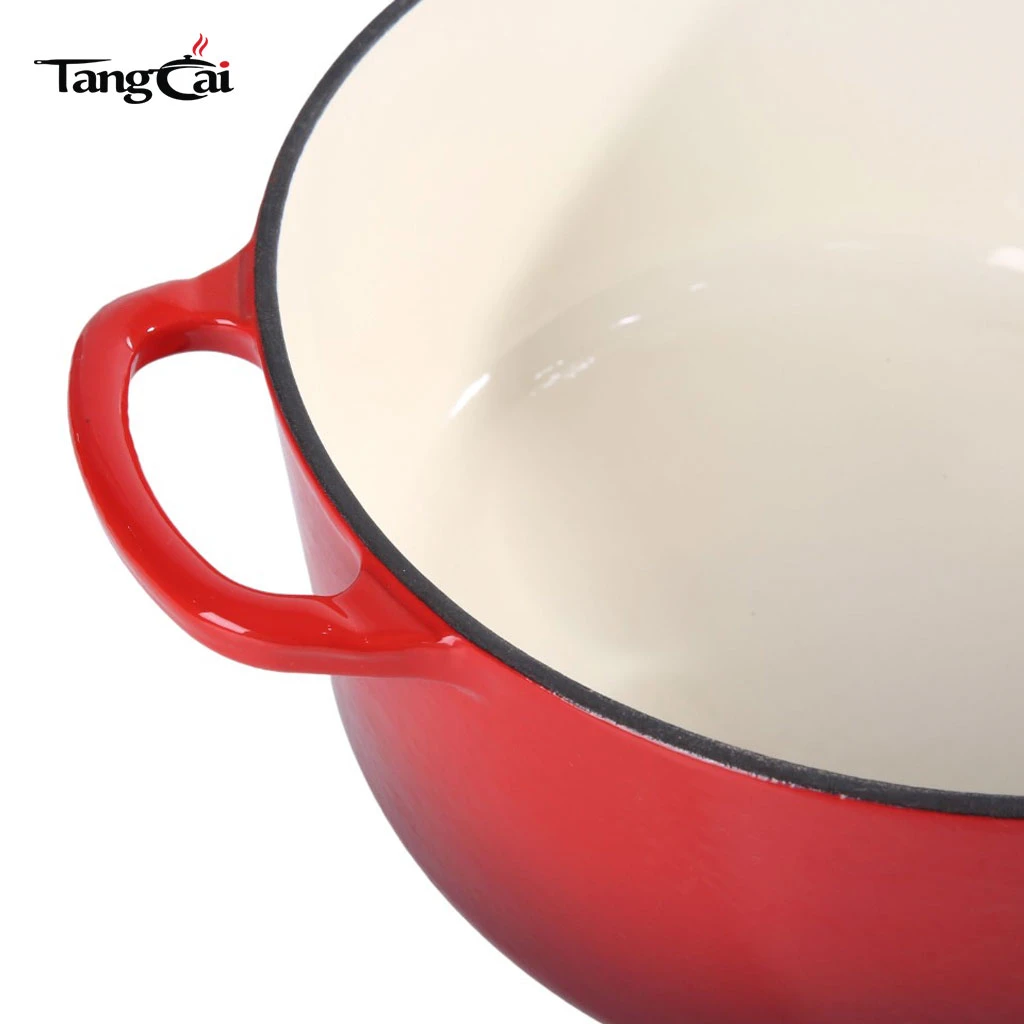 Horno holand&eacute;s redondo exclusivo de hierro fundido esmaltado rojo degradado estilo Le Creuset personalizado de 5.5 cuartos