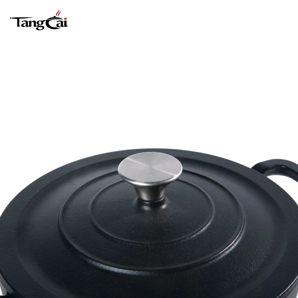 Hierro fundido esmaltado de 7 cuartos Olla para horno holand&eacute;s, negro mate, cacerola resistente para cocinar, estofar y hornear a fuego lento