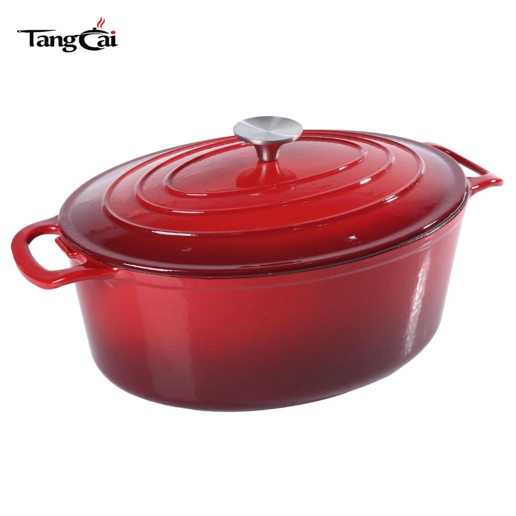 Utensilios de cocina grandes todo en uno Olla holandesa ovalada de hierro fundido esmaltado de 6,5 cuartos, cacerola tama&ntilde;o familiar