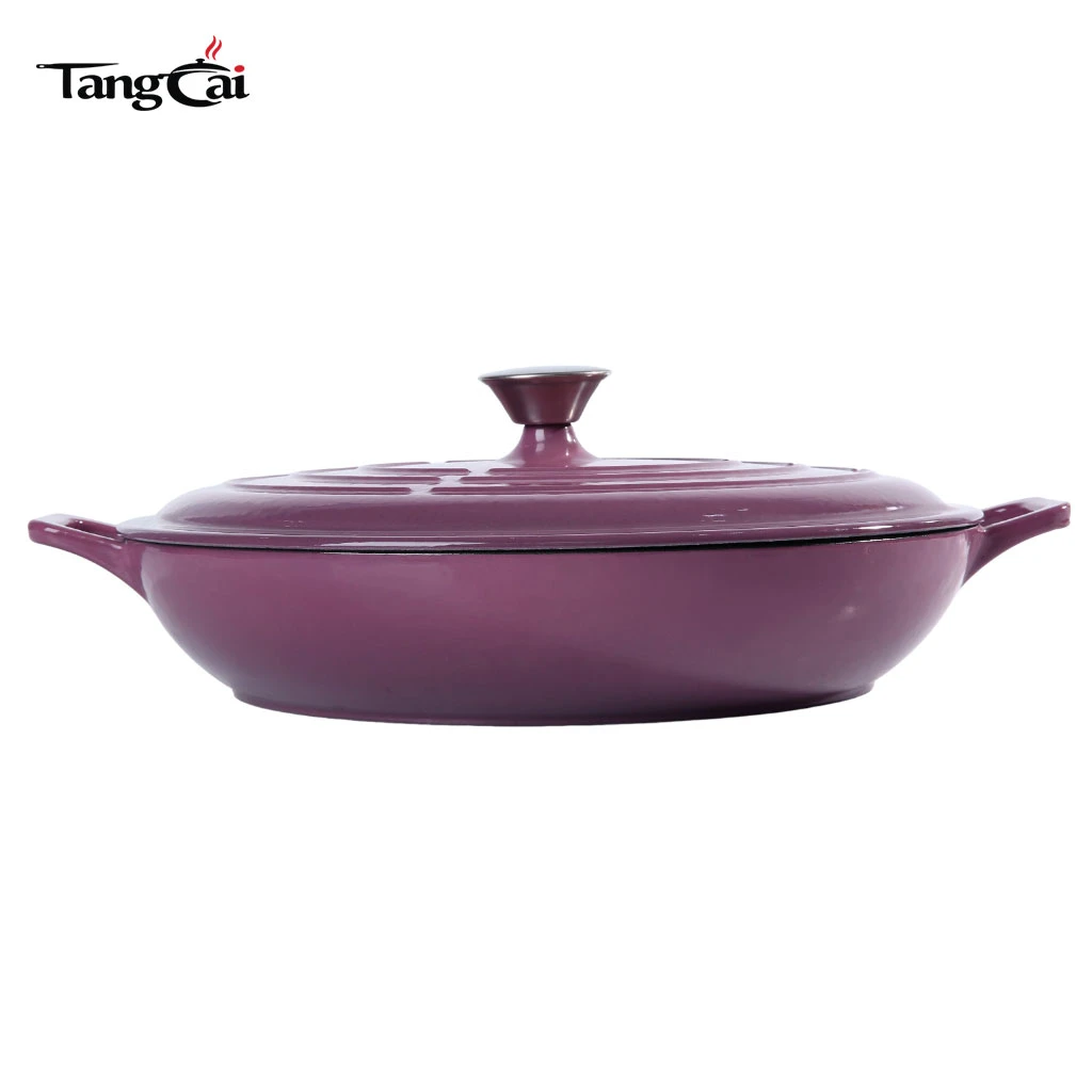 Olla holandesa poco profunda de hierro fundido esmaltado color morado uva, cacerola multiusos para mariscos de 3,8 cuartos de gal&oacute;n