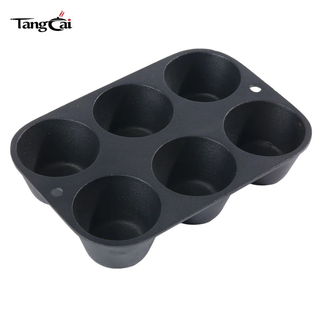 Muffin de hierro fundido pre-sazonado de Source Factory Supply Molde para cupcakes antiadherente para 6 tazas para compradores globales