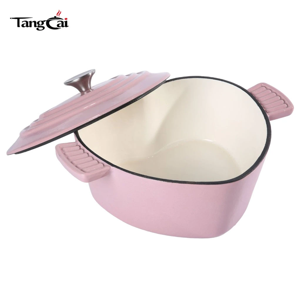 Popular horno holand&eacute;s de hierro fundido esmaltado en forma de coraz&oacute;n rosa, perfecto para regalos navide&ntilde;os o de cumplea&ntilde;os