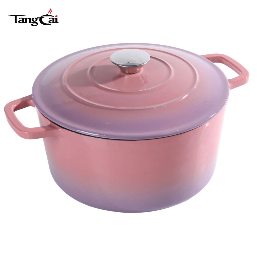 Horno holand&eacute;s redondo personalizado de hierro fundido esmaltado de 5.5 cuartos con tapa Olla antiadherente para hornear pan de masa fermentada