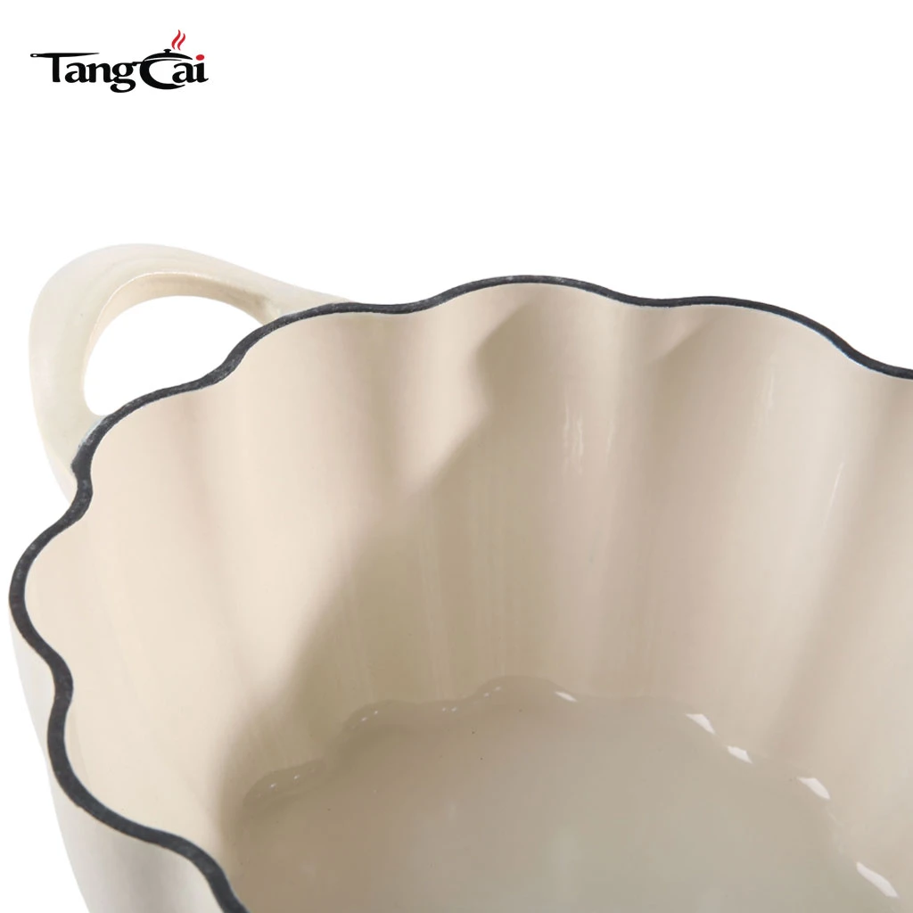 Holand&eacute;s de hierro fundido esmaltado en forma de calabaza de color blanco crema Horno, olla decorativa resistente