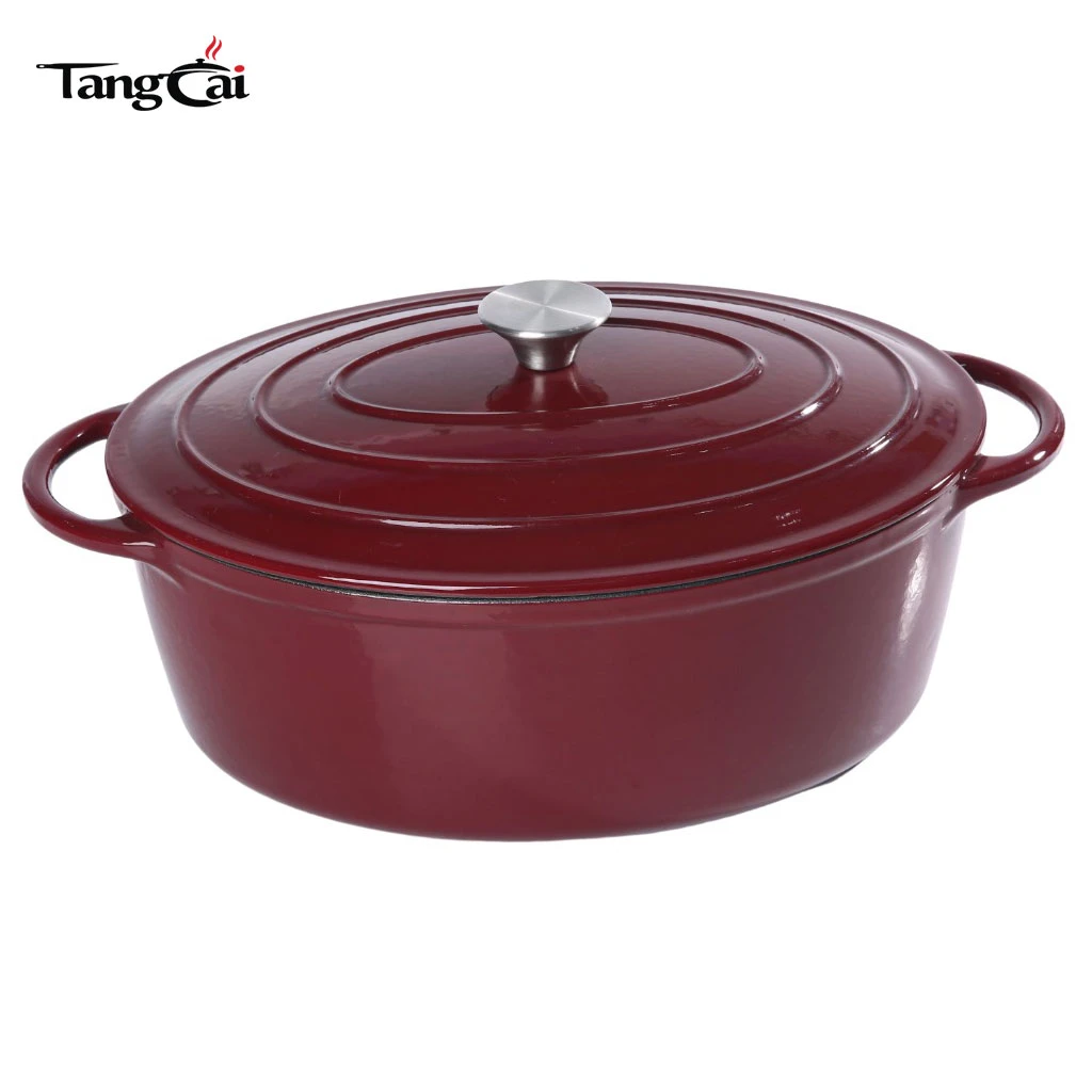 Horno holand&eacute;s grande ovalado de hierro fundido esmaltado de 7 cuartos, cacerola de tama&ntilde;o familiar con asas curvas, utensilios de cocina multiusos aptos para estufas
