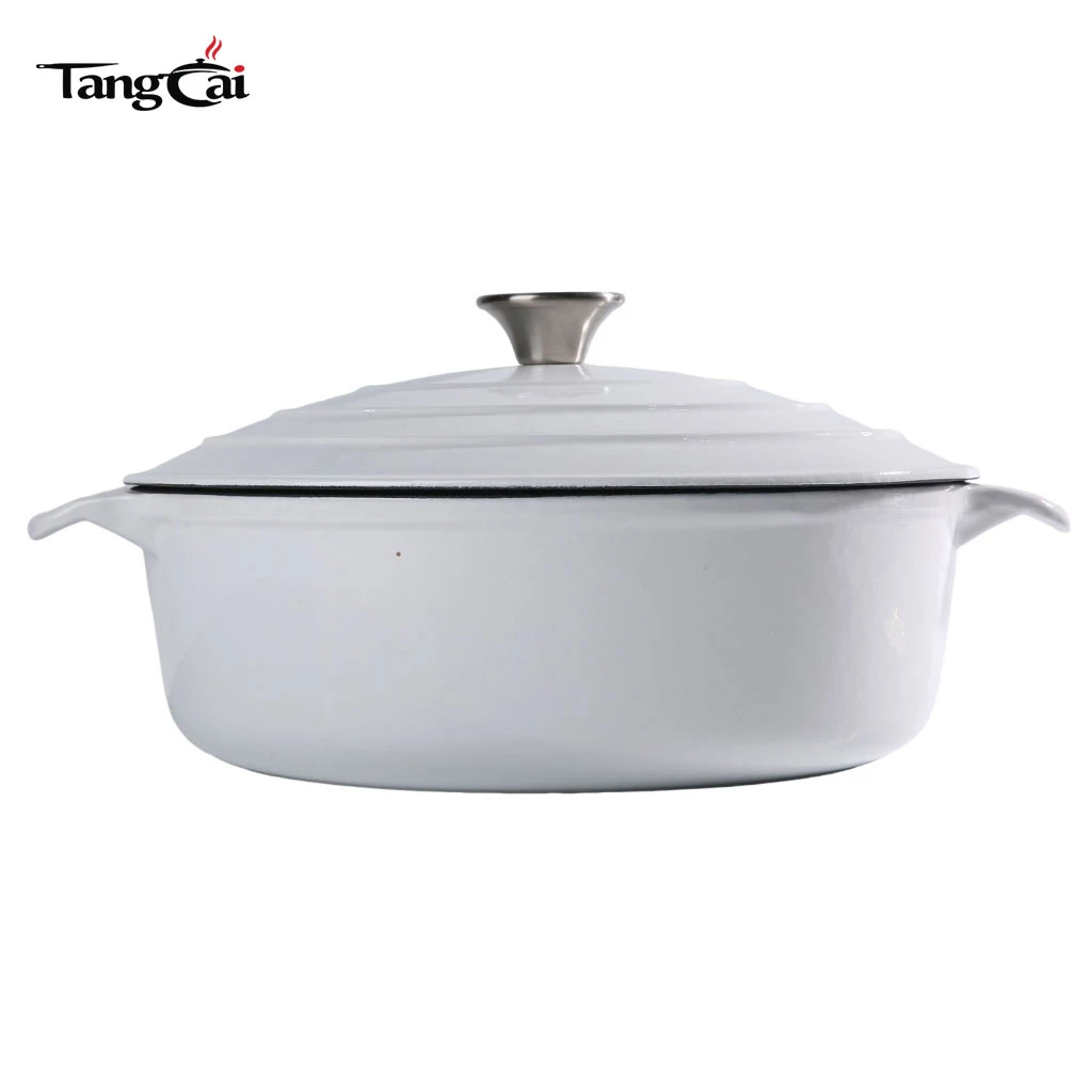 Fundido esmaltado en blanco brillante poco profundo Olla de hierro para cazuela multiusos para mariscos con tapa