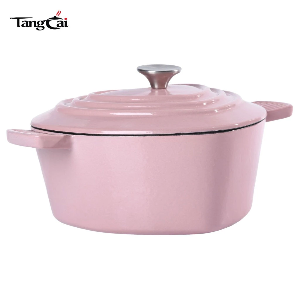 Popular horno holand&eacute;s de hierro fundido esmaltado en forma de coraz&oacute;n rosa, perfecto para regalos navide&ntilde;os o de cumplea&ntilde;os