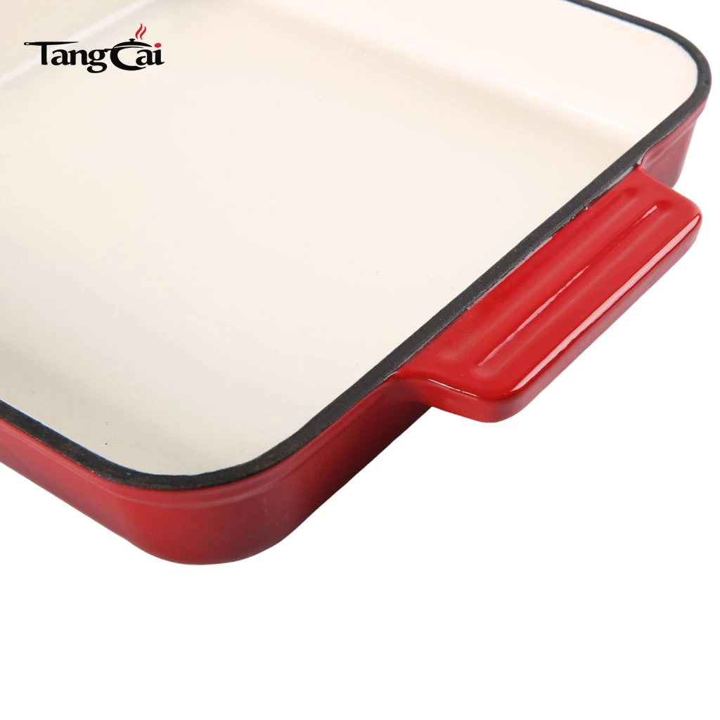 Sart&eacute;n para asar de hierro fundido esmaltado en rojo | Cazuela rectangular con asas laterales dobles