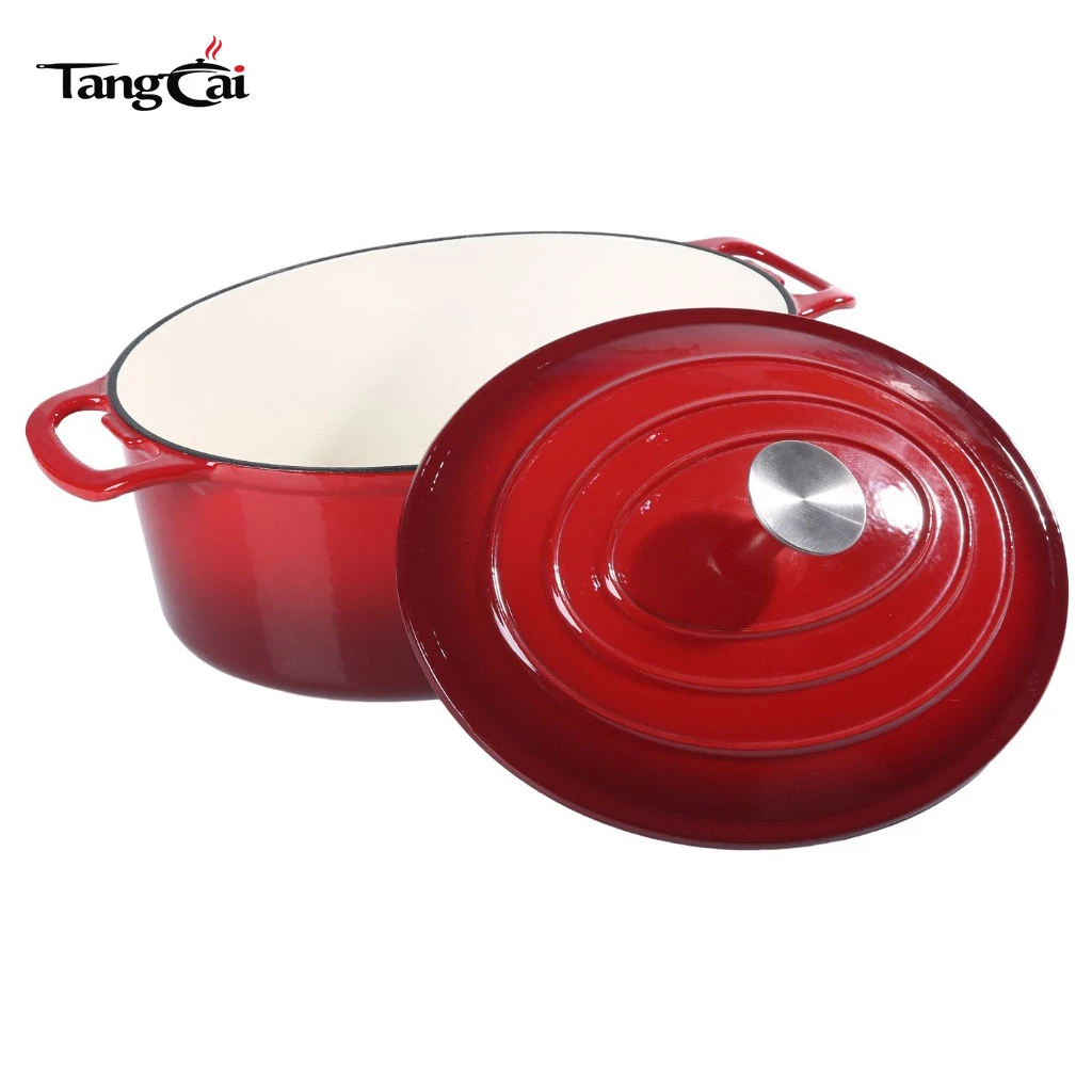 Utensilios de cocina grandes todo en uno Olla holandesa ovalada de hierro fundido esmaltado de 6,5 cuartos, cacerola tama&ntilde;o familiar