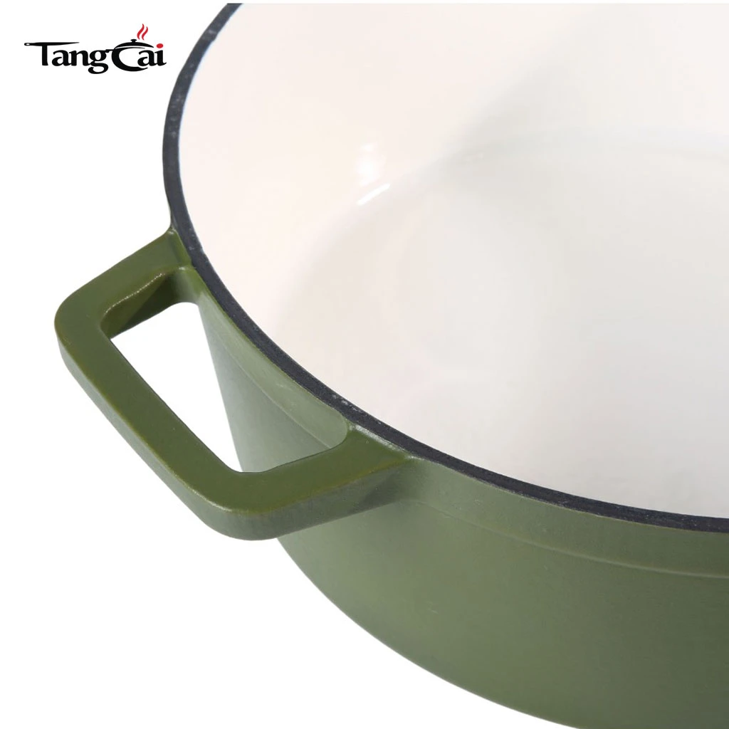 Holand&eacute;s de hierro fundido esmaltado de color verde oscuro mate de 6,5 cuartos personalizado Horno con tapa plana