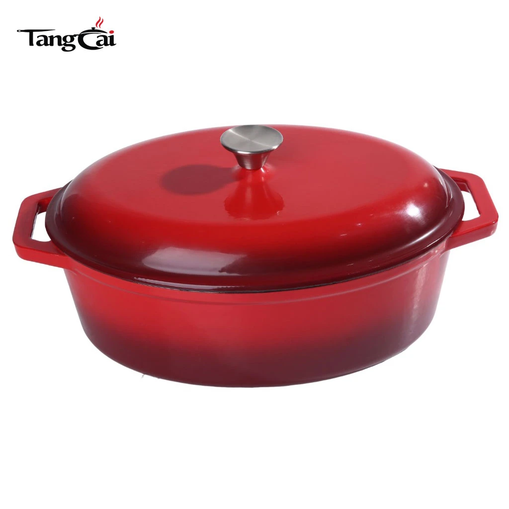 Horno holand&eacute;s de hierro fundido esmaltado de capacidad extra grande personalizado, cacerola ovalada de gran tama&ntilde;o Olla con tapa