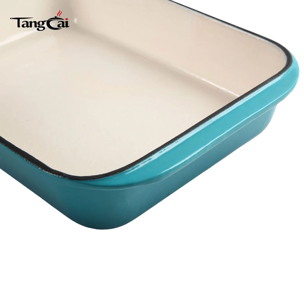 Fundici&oacute;n esmaltada en color verde azulado personalizado Bandeja para asar de hierro: cacerola rectangular para mariscos