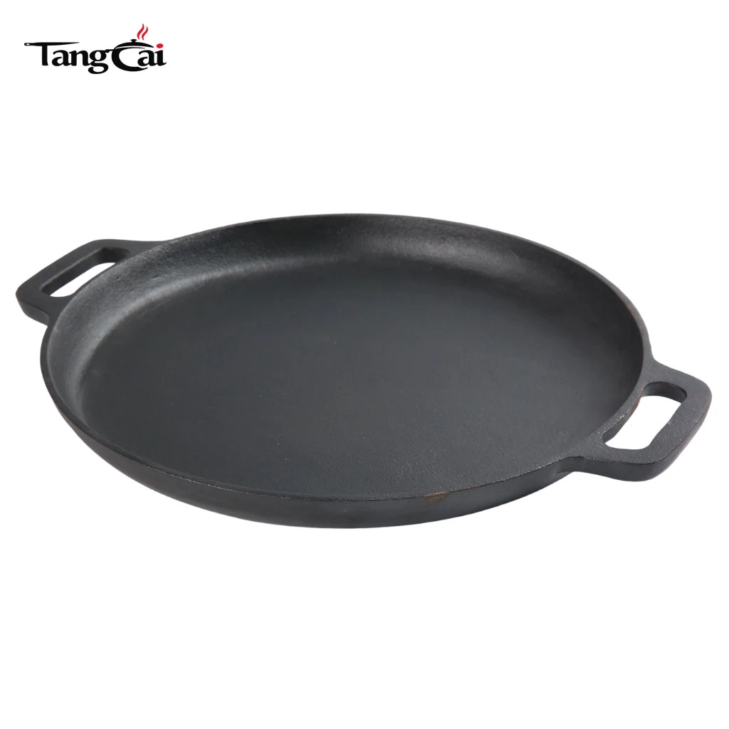 Sart&eacute;n para pizza de hierro fundido presazonado de 12", 14" y 16" al por mayor, bandeja para plancha redonda antiadherente