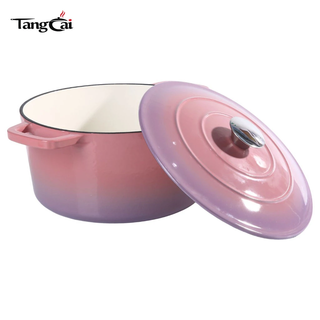 Horno holand&eacute;s redondo personalizado de hierro fundido esmaltado de 5.5 cuartos con tapa Olla antiadherente para hornear pan de masa fermentada