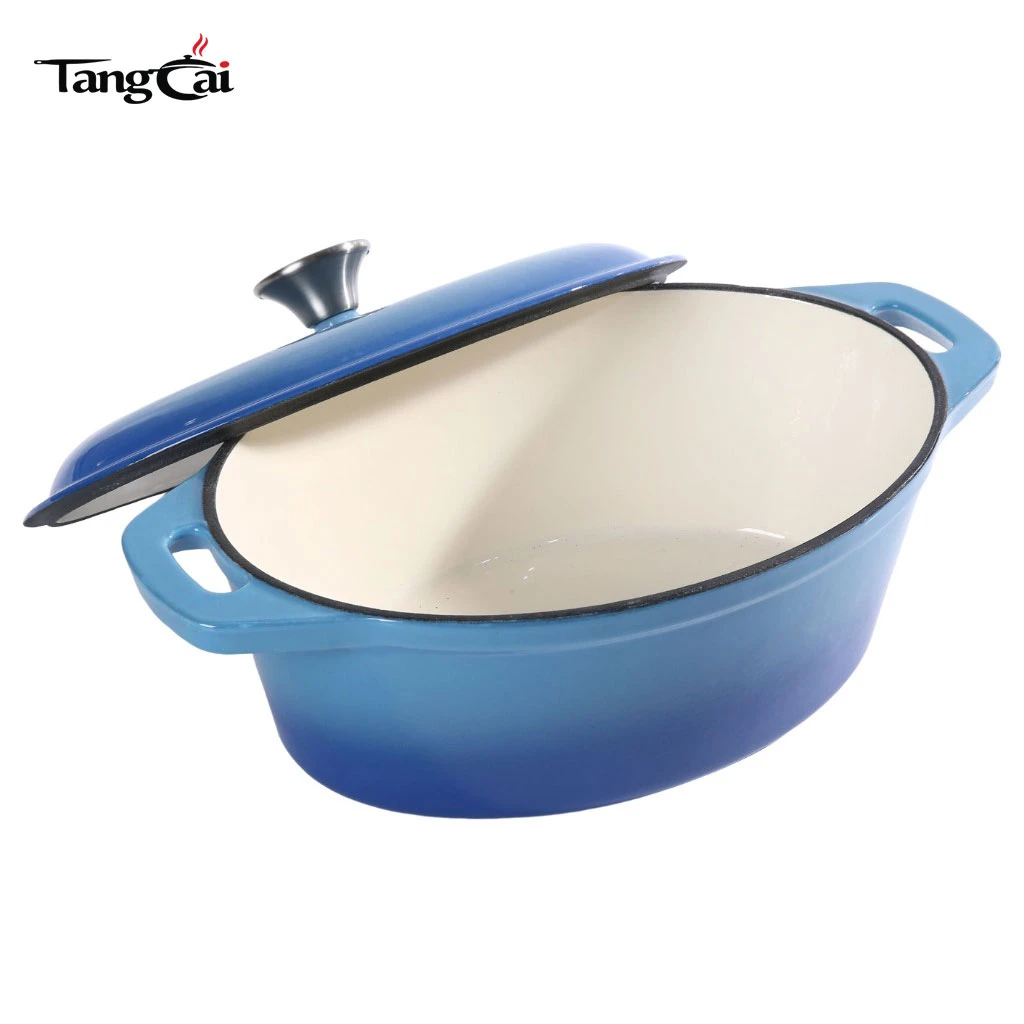 Horno holand&eacute;s de hierro fundido esmaltado de gran capacidad con forma ovalada con tapa, cacerola de gran tama&ntilde;o para guisado lento
