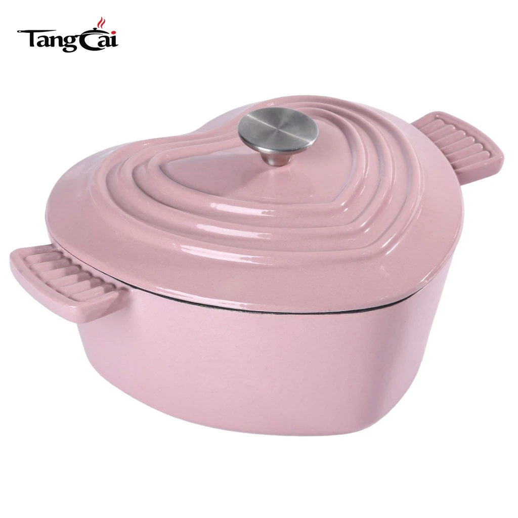 Popular horno holand&eacute;s de hierro fundido esmaltado en forma de coraz&oacute;n rosa, perfecto para regalos navide&ntilde;os o de cumplea&ntilde;os