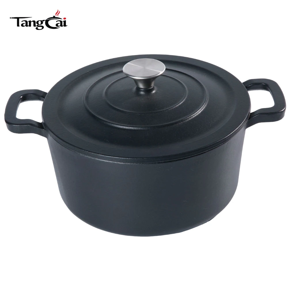 Hierro fundido esmaltado de 7 cuartos Olla para horno holand&eacute;s, negro mate, cacerola resistente para cocinar, estofar y hornear a fuego lento