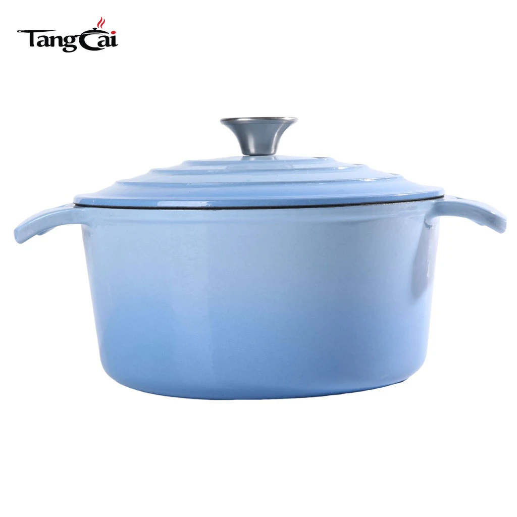 Suministro de f&aacute;brica, horno holand&eacute;s de hierro fundido esmaltado de color azul claro, cacerola de tama&ntilde;o familiar