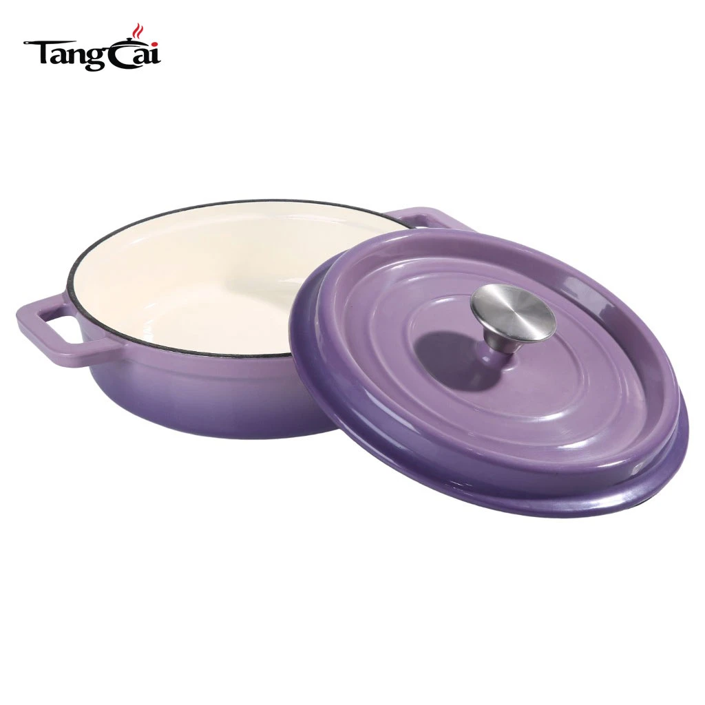 Mini fabricante holand&eacute;s de hierro fundido esmaltado poco profundo de color p&uacute;rpura de 3,5 cuartos Horno, cacerola individual peque&ntilde;a, utensilios de cocina para mariscos de una porci&oacute;n