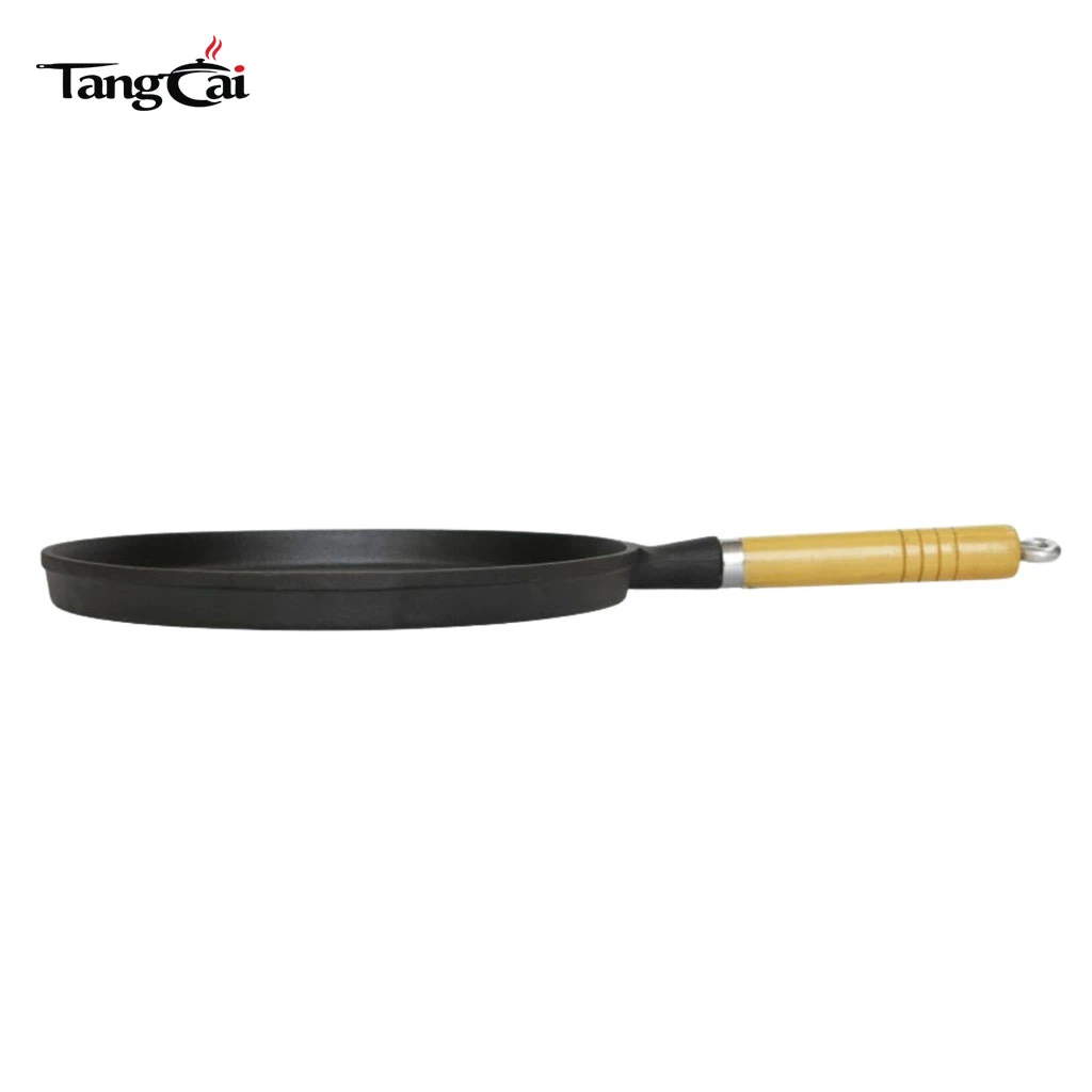 Sart&eacute;n de hierro fundido Plancha plana antiadherente de 10 pulgadas para crepes y panqueques con mango de madera