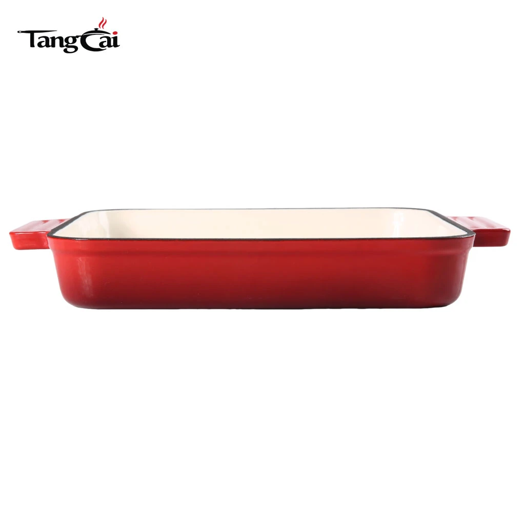 Sart&eacute;n para asar de hierro fundido esmaltado en rojo | Cazuela rectangular con asas laterales dobles
