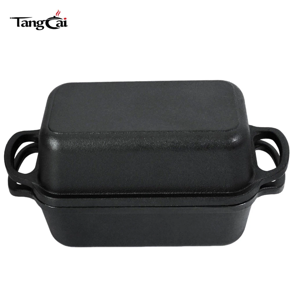 Molde para pan rectangular de hierro fundido 2 en 1 con tapa, olla combinada multiuso para hornear pan de 9x5 pulgadas