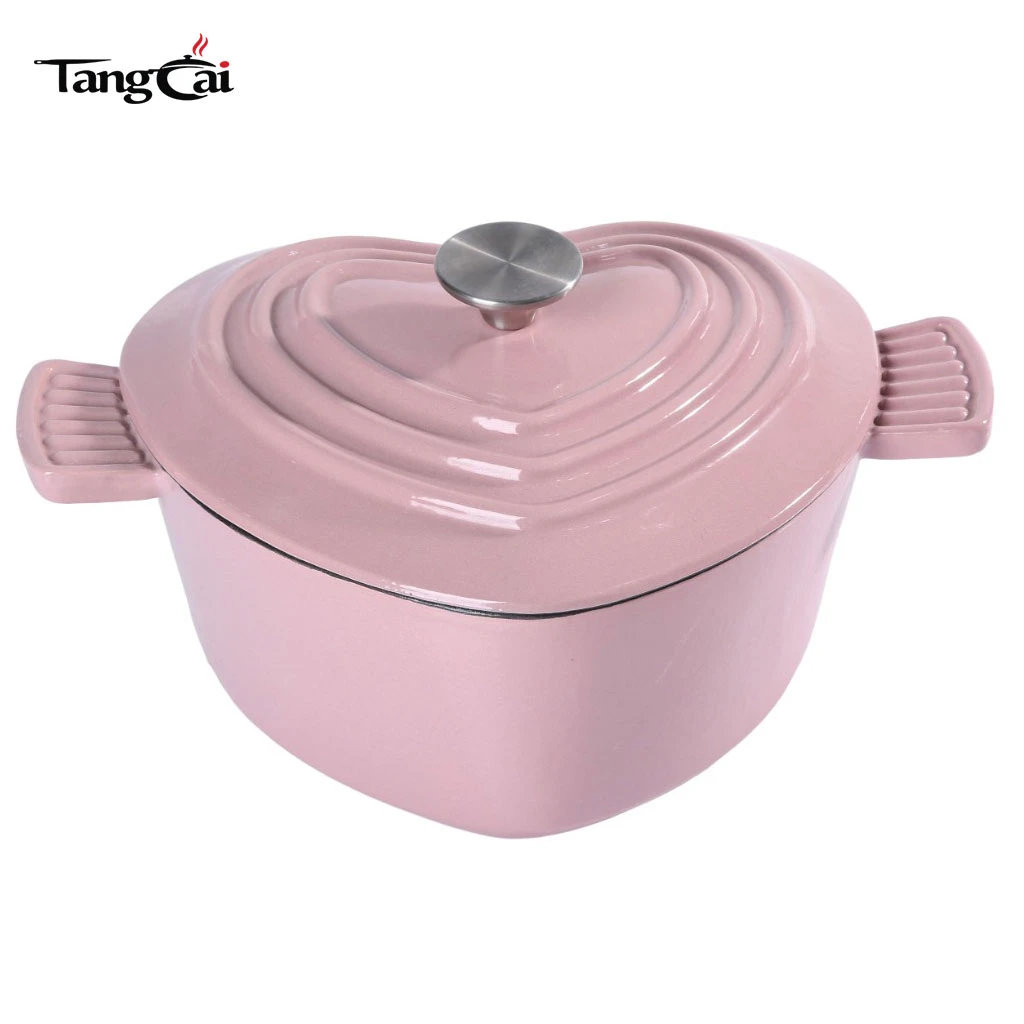 Popular horno holand&eacute;s de hierro fundido esmaltado en forma de coraz&oacute;n rosa, perfecto para regalos navide&ntilde;os o de cumplea&ntilde;os
