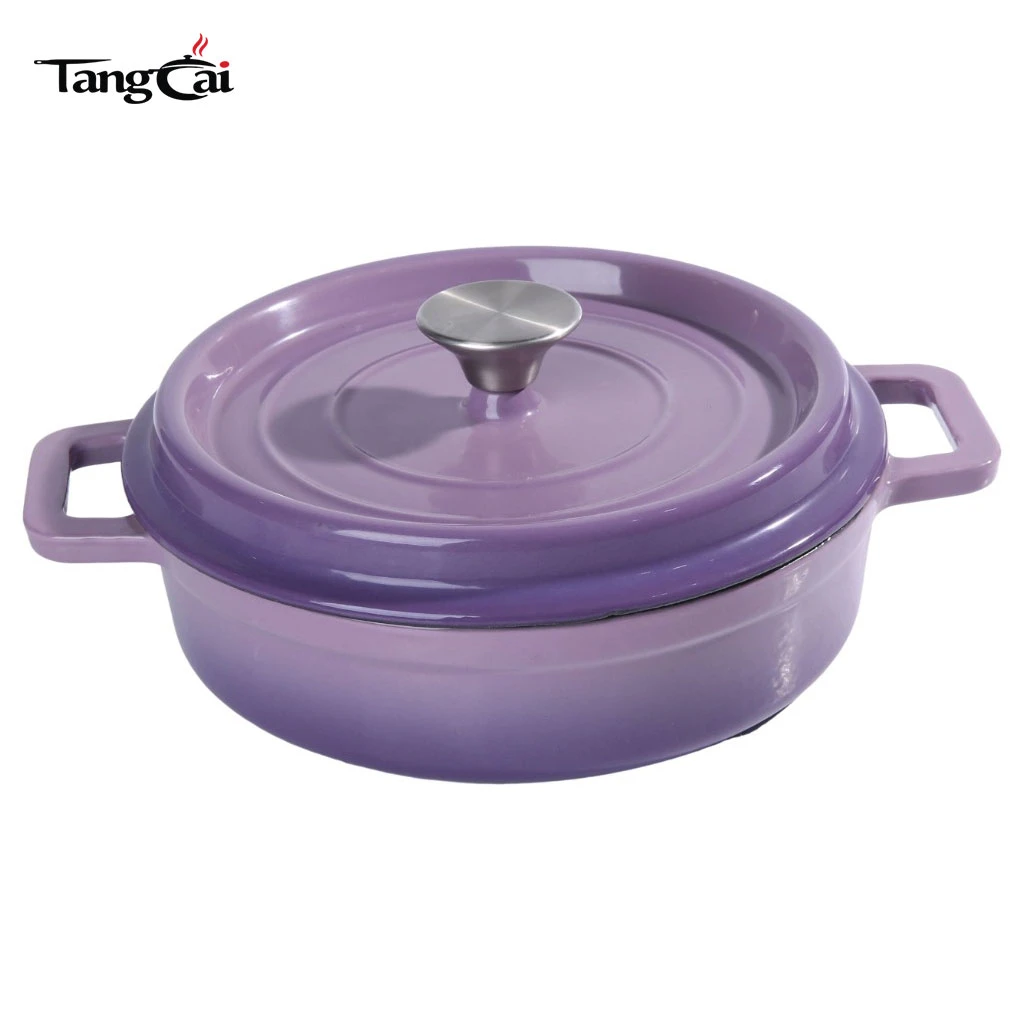 Mini fabricante holand&eacute;s de hierro fundido esmaltado poco profundo de color p&uacute;rpura de 3,5 cuartos Horno, cacerola individual peque&ntilde;a, utensilios de cocina para mariscos de una porci&oacute;n