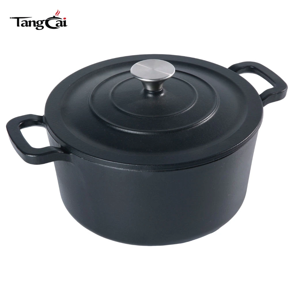 Hierro fundido esmaltado de 7 cuartos Olla para horno holand&eacute;s, negro mate, cacerola resistente para cocinar, estofar y hornear a fuego lento