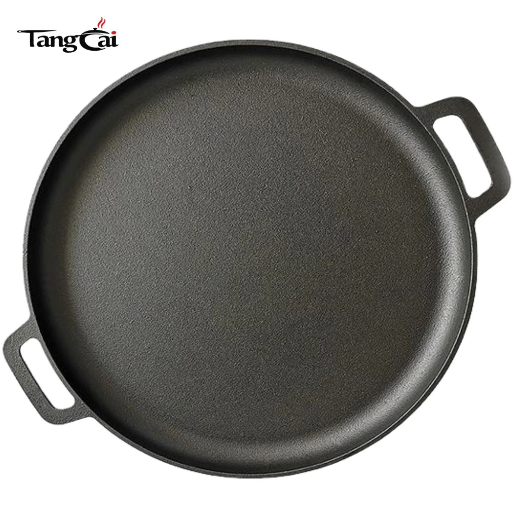 Sart&eacute;n para pizza de hierro fundido presazonado de 12", 14" y 16" al por mayor, bandeja para plancha redonda antiadherente