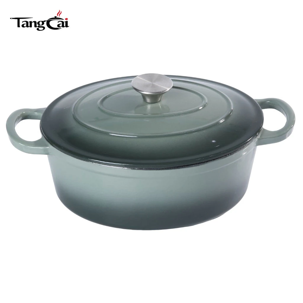 Horno holand&eacute;s de hierro fundido esmaltado ovalado de gran capacidad de 6,5 cuartos, olla de cocina resistente de gran tama&ntilde;o para cocinar en familia