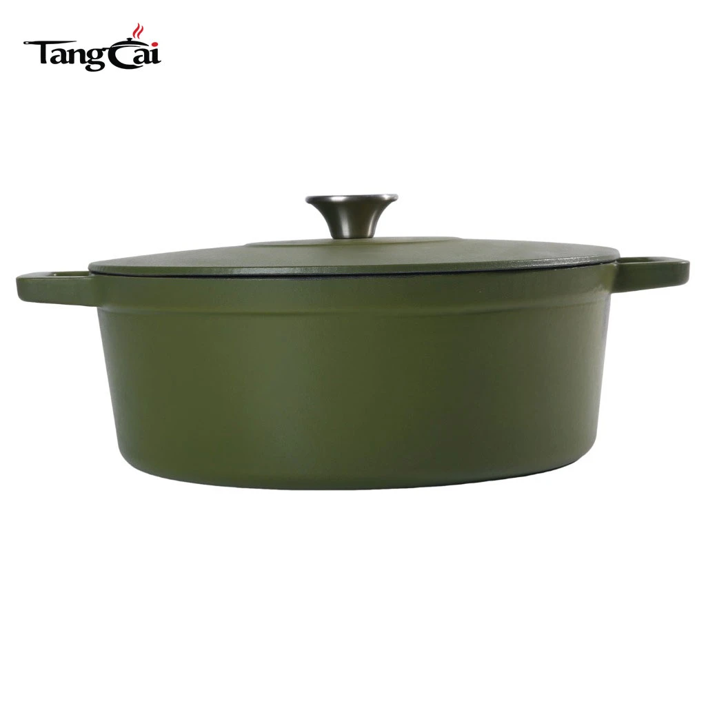 Holand&eacute;s de hierro fundido esmaltado de color verde oscuro mate de 6,5 cuartos personalizado Horno con tapa plana