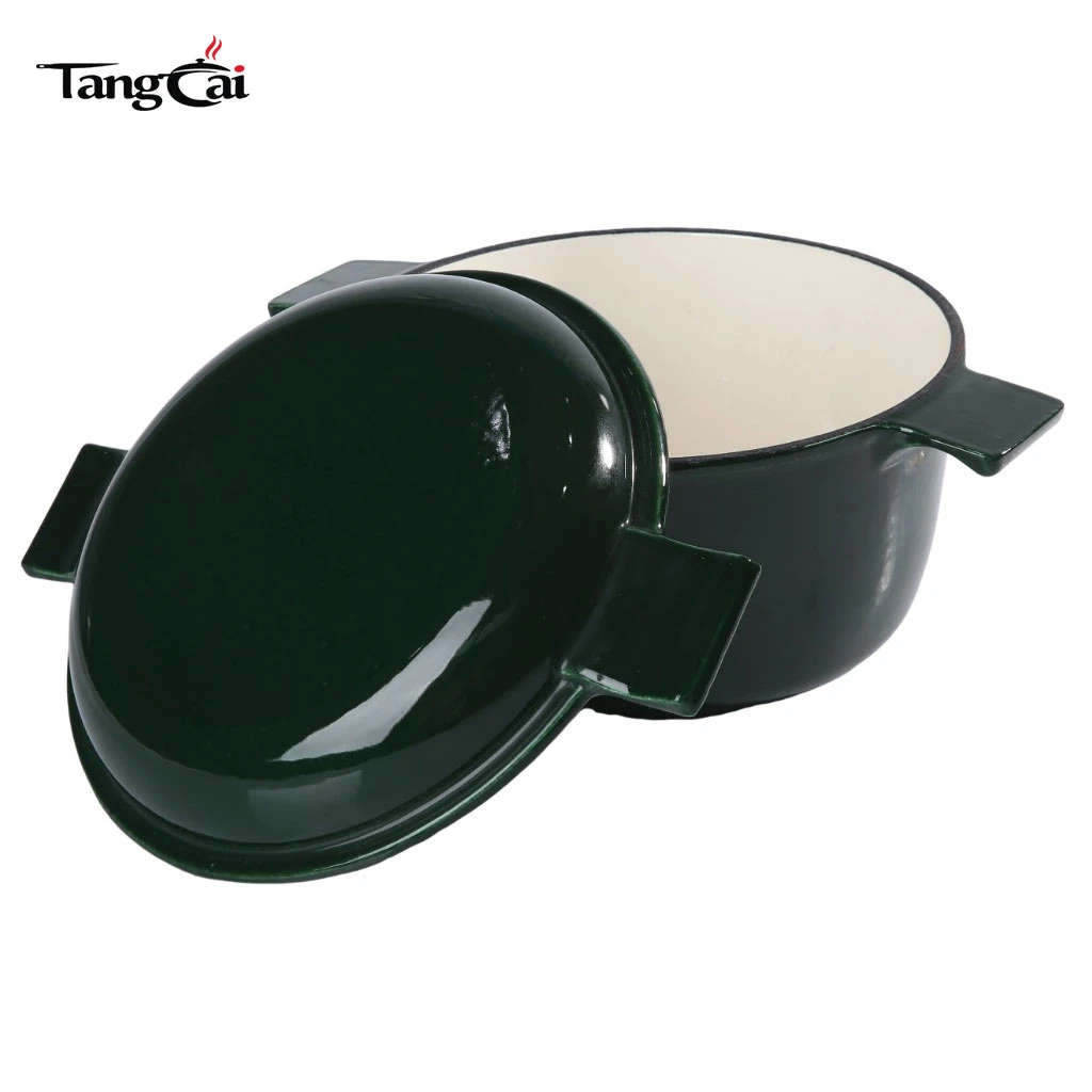 Verde oscuro Olla combinada de hierro fundido esmaltado, horno holand&eacute;s de doble uso con tapa reversible