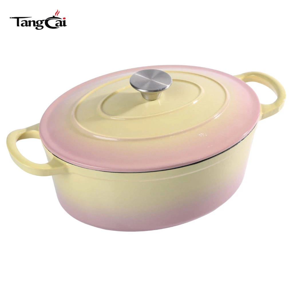 Utensilios de cocina todo en uno Olla holandesa ovalada de hierro fundido esmaltado de 6,5 cuartos - Olla sopera grande ovalada con tapa para cocina dom&eacute;stica y catering