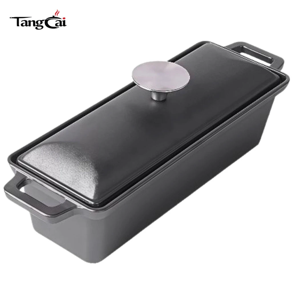 Horno de pan rectangular de hierro fundido, hogaza de tama&ntilde;o completo de 10" x 5" - campana para pan de horno holand&eacute;s con tapa con circulaci&oacute;n de vapor para hornear pan con masa madre perfecta