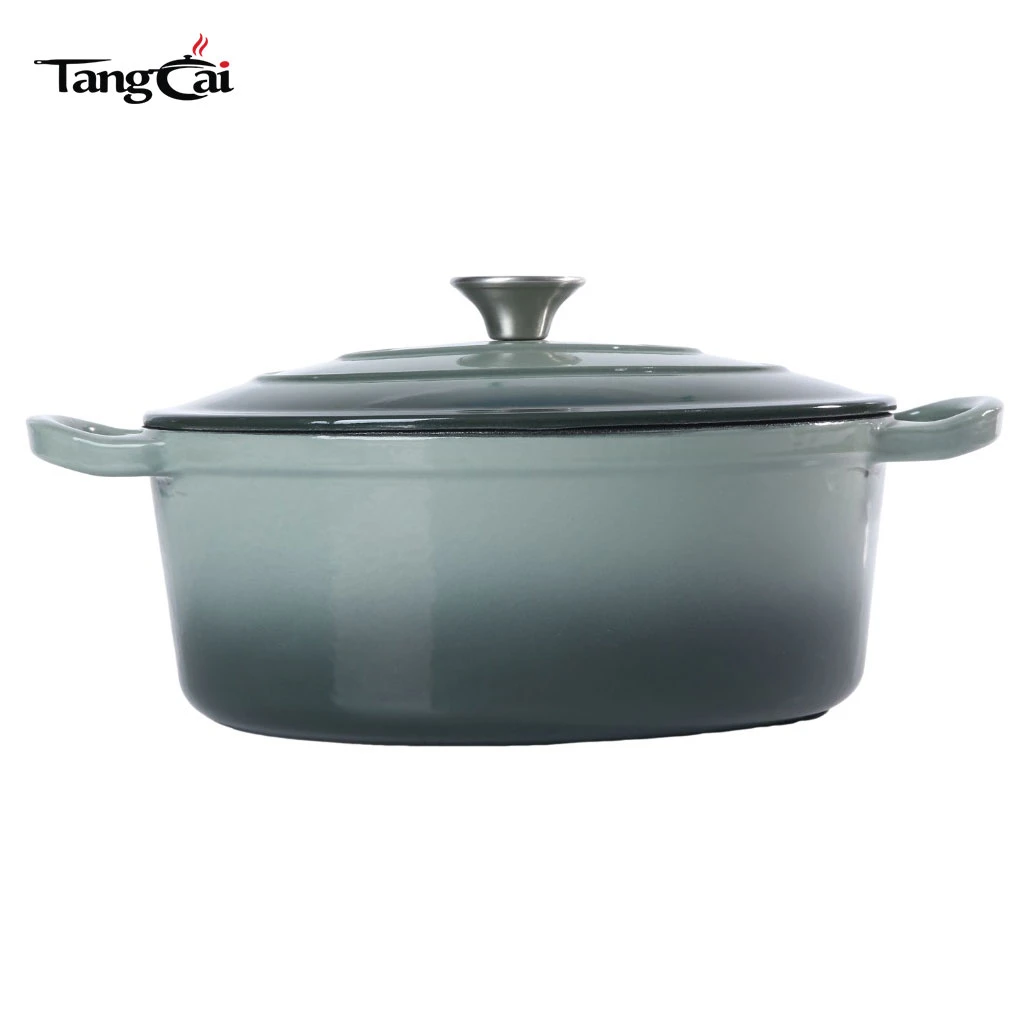 Horno holand&eacute;s de hierro fundido esmaltado ovalado de gran capacidad de 6,5 cuartos, olla de cocina resistente de gran tama&ntilde;o para cocinar en familia