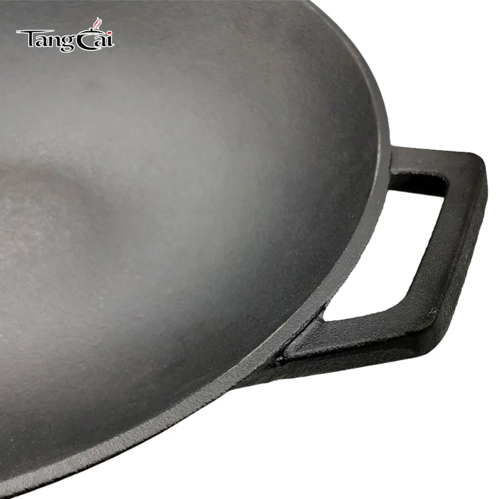Wok grande de hierro fundido pre-sazonado de 14 pulgadas. Sart&eacute;n con asas dobles
